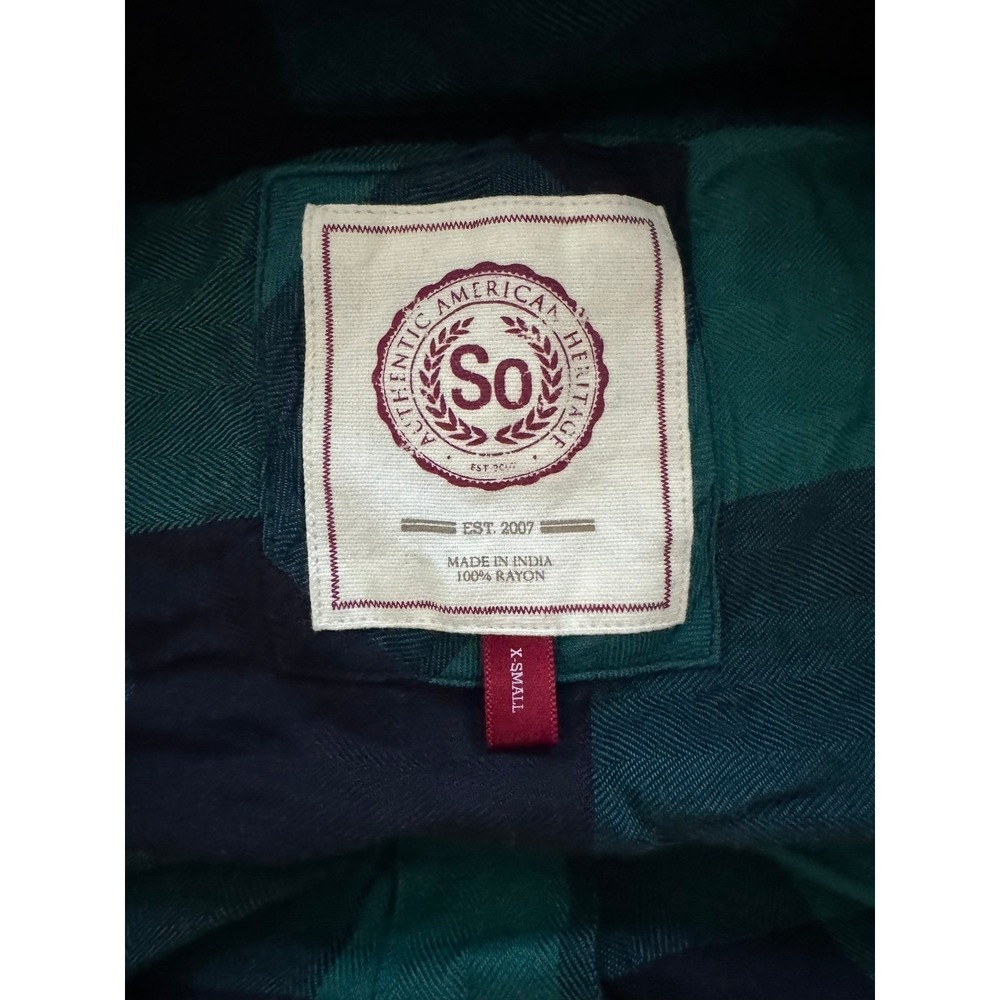 SO Authentic American Heritage Plaid Button Down Shirt Teal Navy XS - Picture 5 of 5